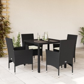 Set comedor jardín 5 pzas cojines ratán sintético vidrio negro de vidaXL, Conjuntos de jardín - Ref: Foro24-3278538, Precio: ...