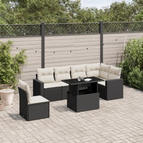 7-teiliges Gartensofa-Set mit schwarzen synthetischen Rattankissen von vidaXL, Gartensets - Ref: Foro24-3267306, Preis: 538,8...