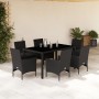 Set comedor jardín 7 pzas cojines ratán sintético vidrio negro de vidaXL, Conjuntos de jardín - Ref: Foro24-3278546, Precio: ...