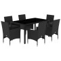 Set comedor jardín 7 pzas cojines ratán sintético vidrio negro de vidaXL, Conjuntos de jardín - Ref: Foro24-3278546, Precio: ...