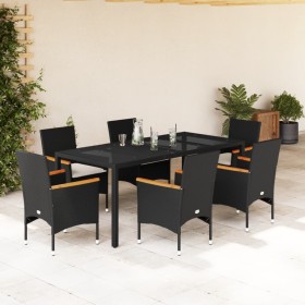 Garten-Essgruppe, 7-teilig, mit Kissen aus schwarzem Glas und synthetischem Rattan von vidaXL, Gartensets - Ref: Foro24-32786...