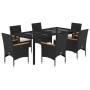 Set comedor jardín 7 pzas cojines ratán sintético vidrio negro de vidaXL, Conjuntos de jardín - Ref: Foro24-3278649, Precio: ...