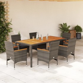 Set de comedor jardín 7 pzas con cojines ratán PE acacia gris de vidaXL, Conjuntos de jardín - Ref: Foro24-3278637, Precio: 6...