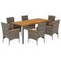 Set de comedor jardín 7 pzas con cojines ratán PE acacia gris de vidaXL, Conjuntos de jardín - Ref: Foro24-3278637, Precio: 6...