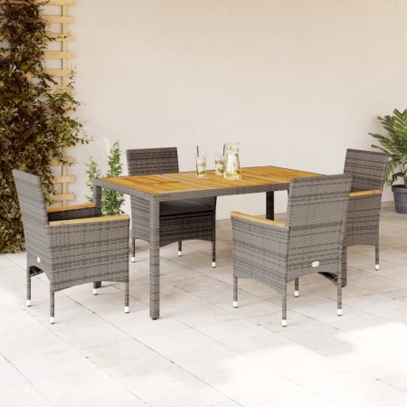 Set de comedor jardín 5 pzas con cojines ratán PE acacia gris de vidaXL, Conjuntos de jardín - Ref: Foro24-3278635, Precio: 4...