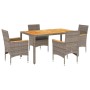 Set de comedor jardín 5 pzas con cojines ratán PE acacia gris de vidaXL, Conjuntos de jardín - Ref: Foro24-3278635, Precio: 4...