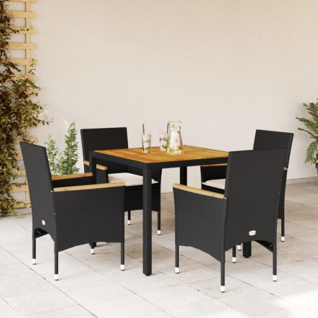 Set de comedor jardín 5 pzas con cojines ratán PE acacia negro de vidaXL, Conjuntos de jardín - Ref: Foro24-3278628, Precio: ...