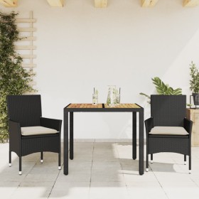 3-piece garden dining set with black acacia PE rattan cushions by vidaXL, Garden sets - Ref: Foro24-3278663, Price: 255,99 €,...