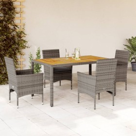 5-piece garden dining set with gray acacia PE rattan cushions by vidaXL, Garden sets - Ref: Foro24-3278677, Price: 414,20 €, ...