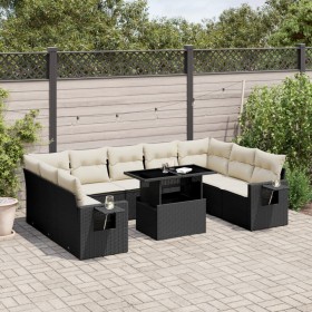 Gartensofa-Set 10-teilig mit schwarzen synthetischen Rattankissen von vidaXL, Gartensets - Ref: Foro24-3268106, Preis: 704,05...