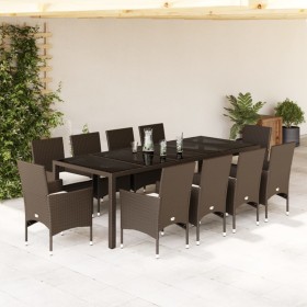 Set comedor jardín 11 pzas con cojines ratán PE vidrio marrón de vidaXL, Conjuntos de jardín - Ref: Foro24-3278590, Precio: 8...