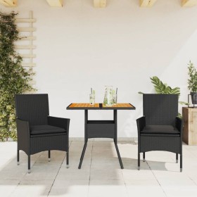 3-piece garden dining set with black acacia PE rattan cushions by vidaXL, Garden sets - Ref: Foro24-3278711, Price: 212,86 €,...