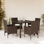 Set comedor jardín 5 pzas cojines ratán sintético vidrio marrón de vidaXL, Conjuntos de jardín - Ref: Foro24-3278550, Precio:...