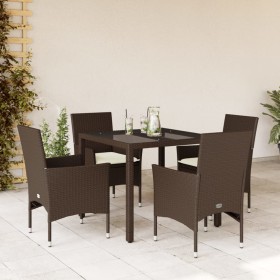 Garten-Essgruppe, 5-teilig, mit Kissen aus braunem Glas und synthetischem Rattan von vidaXL, Gartensets - Ref: Foro24-3278550...