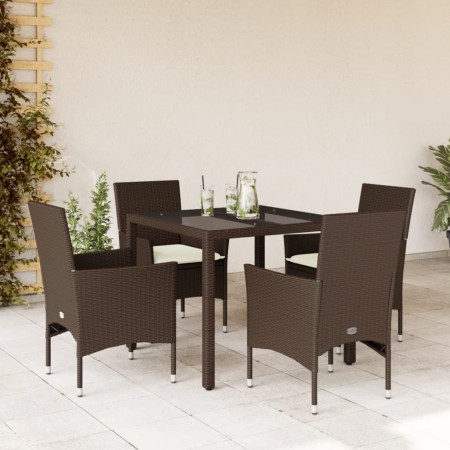 Garden dining set 5 pieces with brown glass synthetic rattan cushions by vidaXL, Garden sets - Ref: Foro24-3278550, Price: 34...