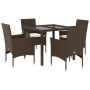 Set comedor jardín 5 pzas cojines ratán sintético vidrio marrón de vidaXL, Conjuntos de jardín - Ref: Foro24-3278550, Precio:...