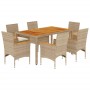 7-piece garden dining set with beige acacia PE rattan cushions by vidaXL, Garden sets - Ref: Foro24-3278642, Price: 599,18 €,...