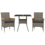 Set comedor jardín 3 pzas y cojines ratán sintético vidrio gris de vidaXL, Conjuntos de jardín - Ref: Foro24-3278705, Precio:...