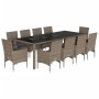 Set comedor jardín 11 pzas cojines ratán sintético vidrio gris de vidaXL, Conjuntos de jardín - Ref: Foro24-3278592, Precio: ...