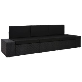 3-seater black synthetic rattan sectional sofa by vidaXL, Modular outdoor sofas - Ref: Foro24-49506, Price: 307,70 €, Discoun...