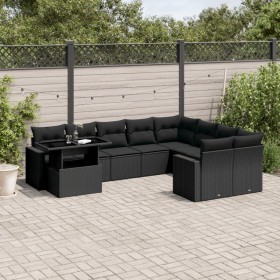 Gartensofa-Set 10-teilig mit schwarzen synthetischen Rattankissen von vidaXL, Gartensets - Ref: Foro24-3267505, Preis: 666,48...