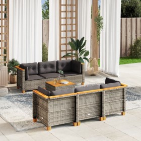 7-teiliges Gartensofa-Set mit grauen synthetischen Rattankissen von vidaXL, Gartensets - Ref: Foro24-3261738, Preis: 556,38 €...