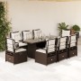 Set comedor para jardín 9 pzas y cojines ratán sintético marrón de vidaXL, Conjuntos de jardín - Ref: Foro24-3262927, Precio:...