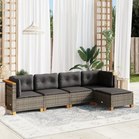 Gartensofa-Set mit Kissen, 5-teilig, graues synthetisches Rattan von vidaXL, Gartensets - Ref: Foro24-3261786, Preis: 397,26 ...