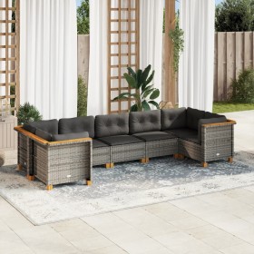 7-teiliges Gartensofa-Set mit grauen synthetischen Rattankissen von vidaXL, Gartensets - Ref: Foro24-3261972, Preis: 579,19 €...