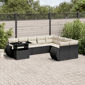 Gartensofa-Set 10-teilig mit schwarzen synthetischen Rattankissen von vidaXL, Gartensets - Ref: Foro24-3268766, Preis: 685,95...