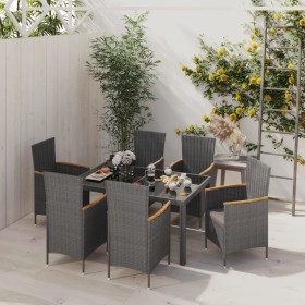 Garden dining set 7 pieces with black gray synthetic rattan cushions by vidaXL, Garden sets - Ref: Foro24-3094936, Price: 537...