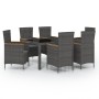 Set de comedor jardín 7 pzas cojines ratán sintético negro gris de vidaXL, Conjuntos de jardín - Ref: Foro24-3094936, Precio:...