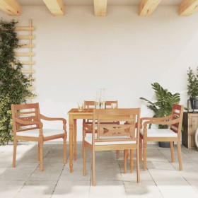 Garden dining set 5 pieces and white teak wood cushions by vidaXL, Garden sets - Ref: Foro24-3155979, Price: 659,49 €, Discou...