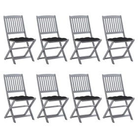 8 pcs folding garden chairs and solid acacia wood cushions by vidaXL, Garden chairs - Ref: Foro24-3078312, Price: 397,24 €, D...