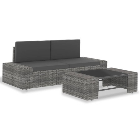 3-teiliges Gartenmöbel-Set aus synthetischem Rattangrau von vidaXL, Modulare Sofas für den Außenbereich - Ref: Foro24-49527, ...