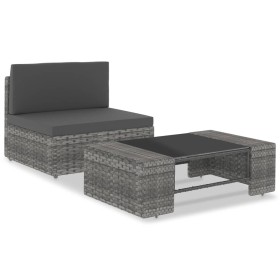 Gartenmöbel-Set 2-teilig aus grauem synthetischem Rattan von vidaXL, Modulare Sofas für den Außenbereich - Ref: Foro24-49522,...