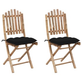 Folding garden chairs with cushions 2 units bamboo by vidaXL, Garden chairs - Ref: Foro24-3064009, Price: 115,92 €, Discount: %