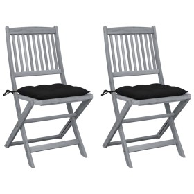 Folding garden chairs 2 pcs cushions solid acacia wood by vidaXL, Garden chairs - Ref: Foro24-3064558, Price: 130,49 €, Disco...