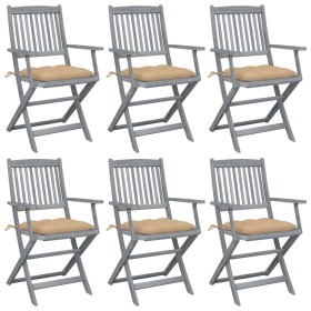 Folding garden chairs 6 pcs solid acacia wood cushions by vidaXL, Garden chairs - Ref: Foro24-3065425, Price: 299,54 €, Disco...