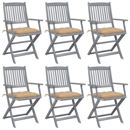 Folding garden chairs 6 pcs solid acacia wood cushions by vidaXL, Garden chairs - Ref: Foro24-3065425, Price: 299,54 €, Disco...