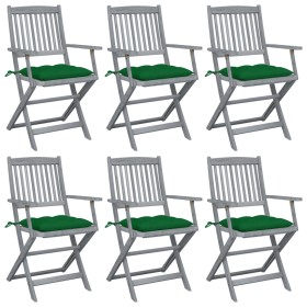 Folding garden chairs 6 pcs solid acacia wood cushions by vidaXL, Garden chairs - Ref: Foro24-3065427, Price: 298,99 €, Disco...