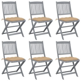 Folding garden chairs 6 pcs solid acacia wood cushions by vidaXL, Garden chairs - Ref: Foro24-3065452, Price: 309,99 €, Disco...