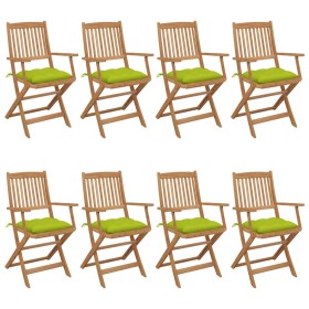 Folding garden chairs 8 pcs solid acacia wood and cushions by vidaXL, Garden chairs - Ref: Foro24-3074993, Price: 453,99 €, D...