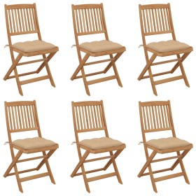 6 pcs folding garden chairs and solid acacia wood cushions by vidaXL, Garden chairs - Ref: Foro24-3075012, Price: 314,16 €, D...