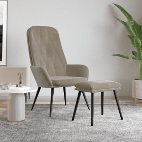 Sillón de relax con taburete terciopelo gris claro de vidaXL, Sillones - Ref: Foro24-3097619, Precio: 121,91 €, Descuento: %