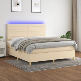 Cama box spring colchón y luces LED tela crema 160x200 cm de vidaXL, Camas y somieres - Ref: Foro24-3135530, Precio: 620,99 €...