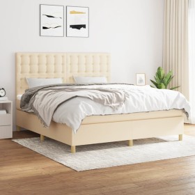 Box spring bed with cream fabric mattress 160x200 cm by vidaXL, Beds and slatted bases - Ref: Foro24-3142670, Price: 605,86 €...