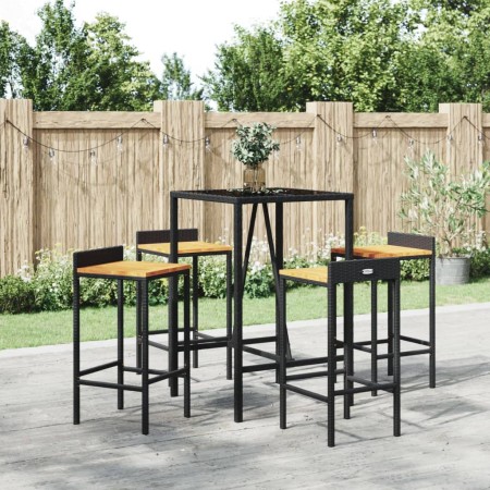 Bar table and garden stools 5 pieces acacia wood PE rattan black by vidaXL, Garden sets - Ref: Foro24-3187675, Price: 249,55 ...