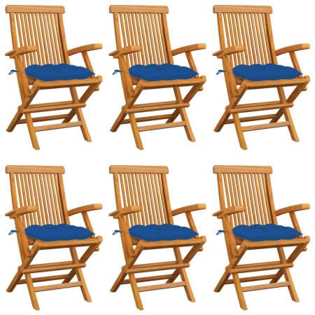 Garden chairs 6 pcs solid teak wood with blue cushions by vidaXL, Garden chairs - Ref: Foro24-3062566, Price: 438,27 €, Disco...