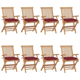 Garden chairs 8 units teak wood with red cushions by vidaXL, Garden chairs - Ref: Foro24-3072913, Price: 551,99 €, Discount: %